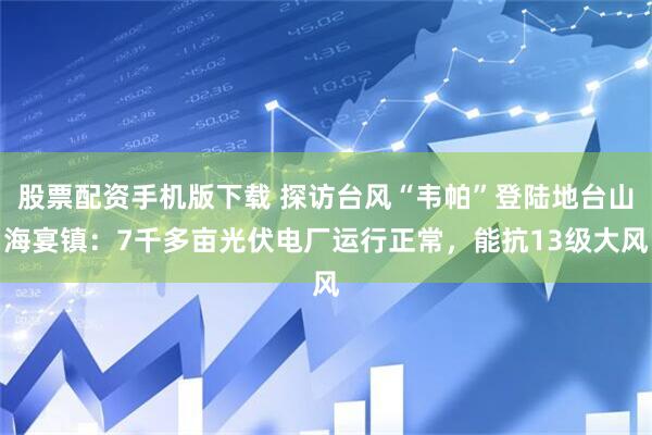股票配资手机版下载 探访台风“韦帕”登陆地台山海宴镇：7千多亩光伏电厂运行正常，能抗13级大风